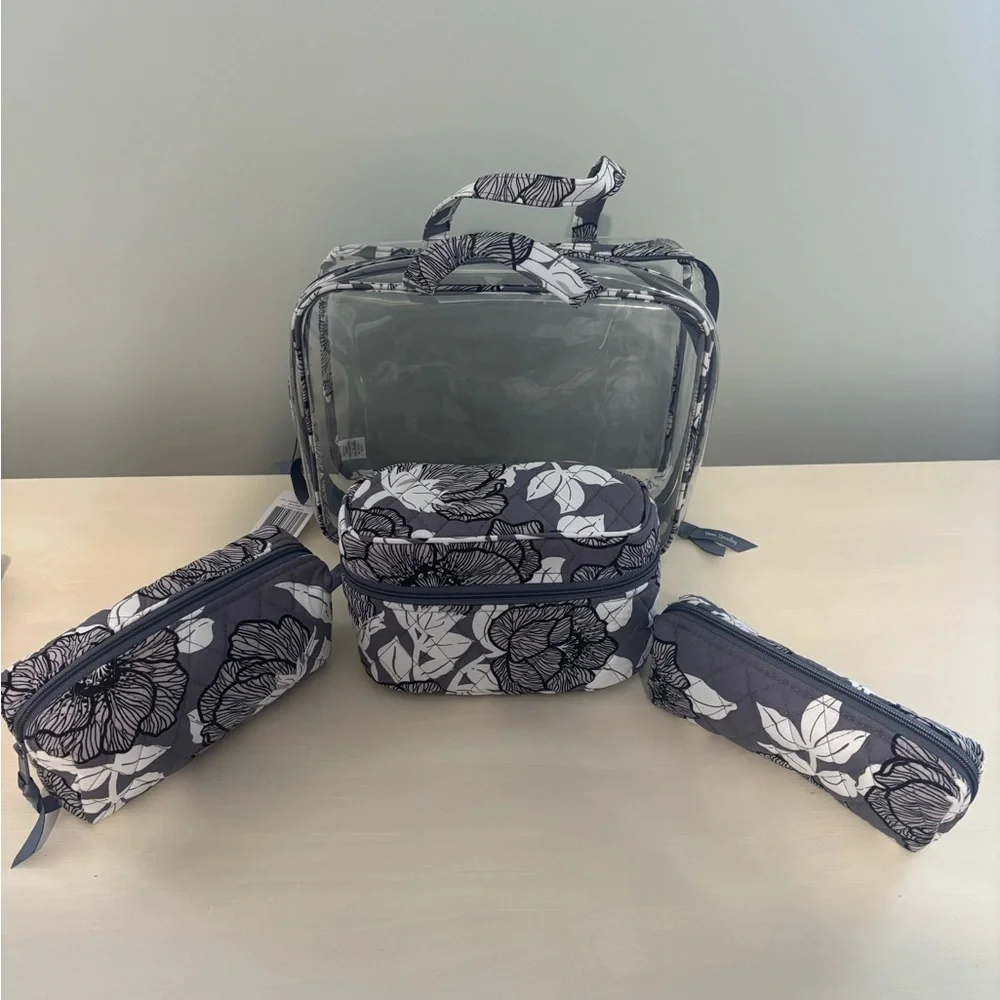 Vera Bradley 4pc Cosmetic Organizer Clear Bag with 3 Quilted Interior Bags Grey - Picture 3 of 9